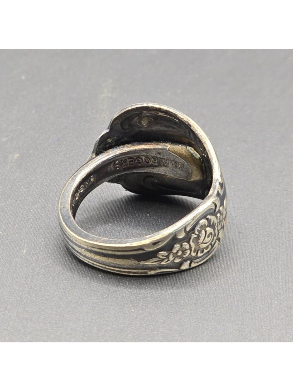 Vintage Oneida Silver Plate Spoon Ring Size 5 Rustic Floral Tapered Adjustable - Picture 7 of 10